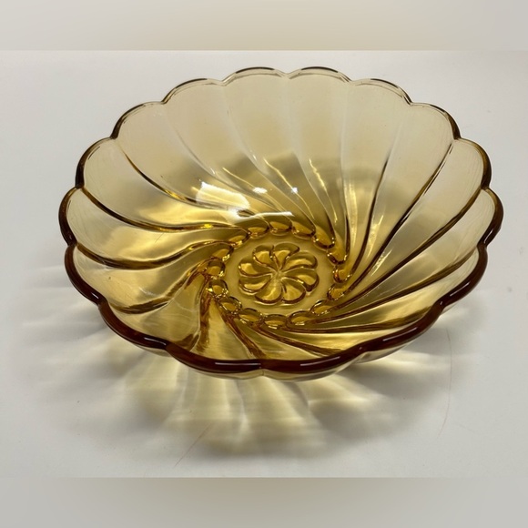 Vintage Hazel Atlas Marigold Amber Swirl Depression Glass Fruit/Dessert Bowl, - Picture 2 of 12